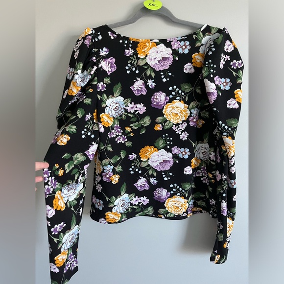 Shein Floral Puff Sleeve Square Neckline Top - Picture 3 of 4